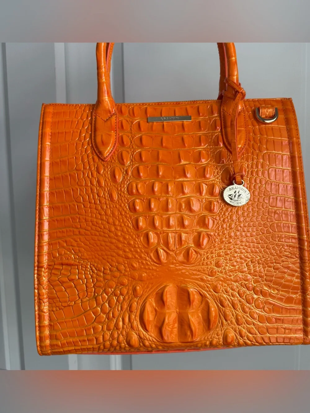 Brahmin Caroline Mango Orange Melbourne Leather Handbag Satchel